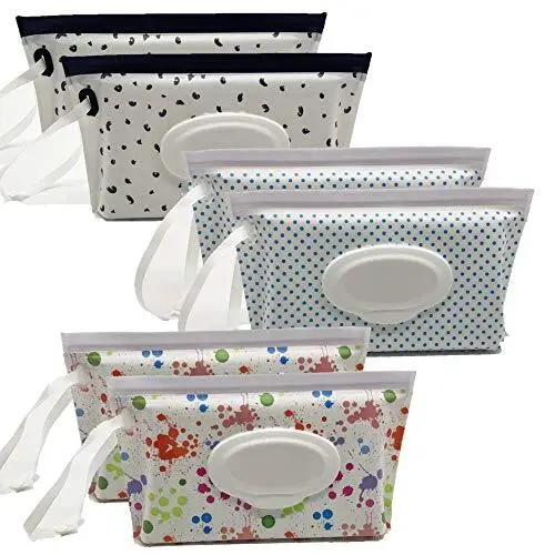 6 Pack- Portable Wet Wipe Pouch Reusable & Refillable Baby Wipes Dispenser