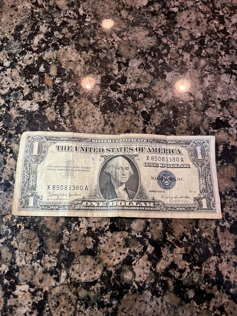 1957 One Dollar Blue Seal Series B Note Silver Certificate Old US Bill $1 Money