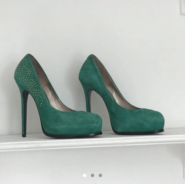 CARVELA PINE GREEN Heels With Gold Decor £26.00 PicClick UK