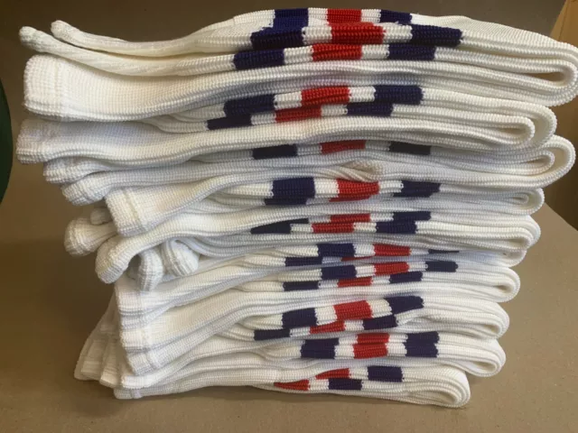 Lot CCM Hockey Socks Men Medium, 10 Pair, Wool Knit White Blue Red Practice Team