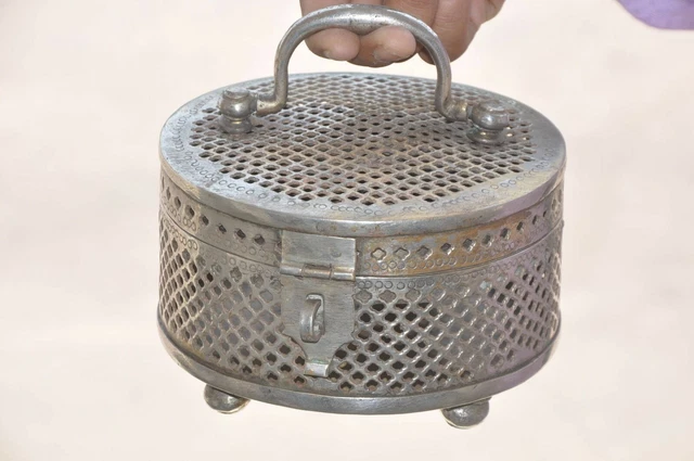 Old Brass Handcrafted Jali Cut 5 Compartment Betel Nut Box