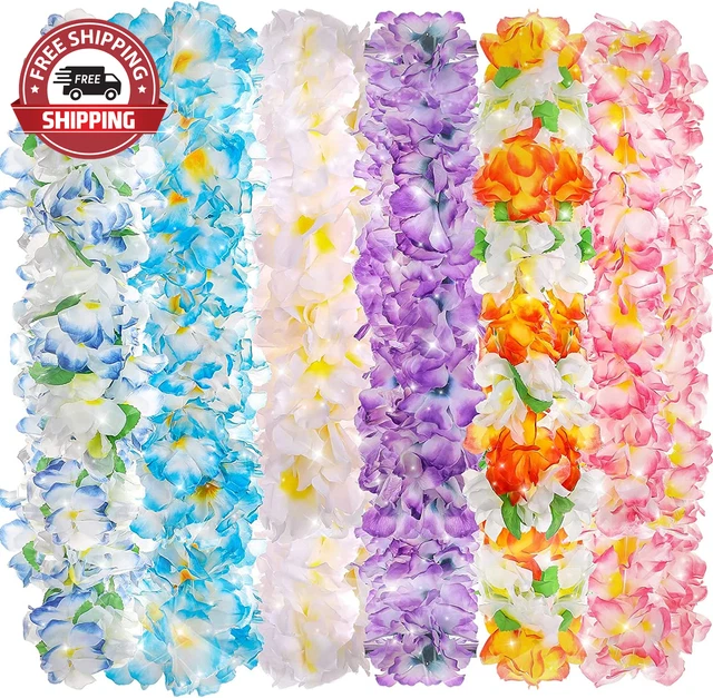 6 Pieces Leis Hawaiian Flower Leis for Adult Luau Party Mahalo Floral Leis Thick