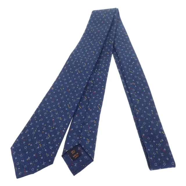 Louis Vuitton Cravat Monogram Necktie M73618 100% Silk Blue Mens Used