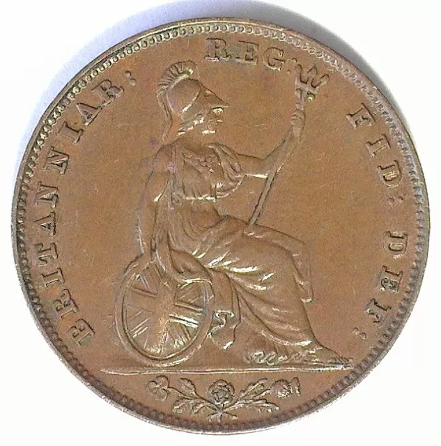 Great Britain Queen Victoria 1841 Farthing Xf+ Scarce Inverted V Variety 2