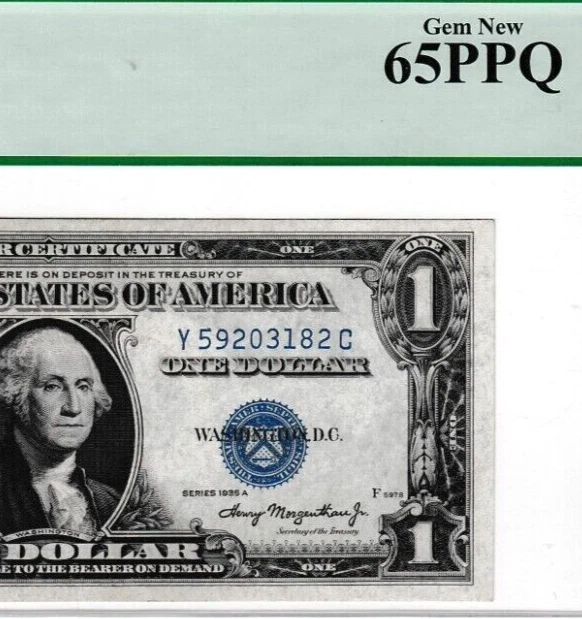 $1  1935 A  SILVER CERTIFICATE BANKNOTE SN Y 59203182 C  Fr.1608  PCGS 65