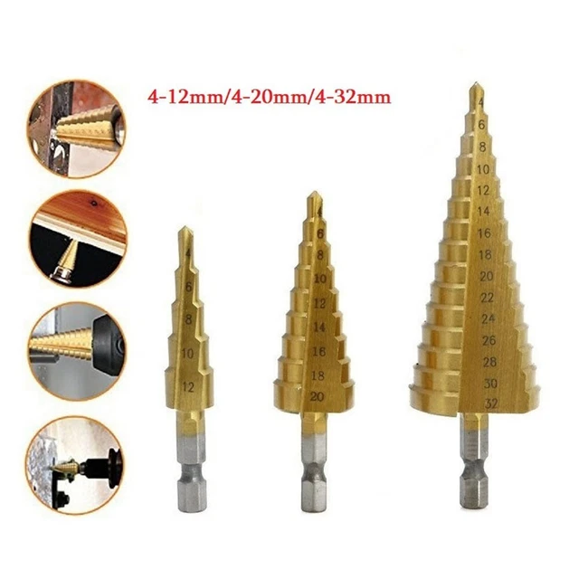 Ars Acier Step Cone Drill Titane Mèche Métal Bois Trou Couteau 4 ~ 32/20/12mm