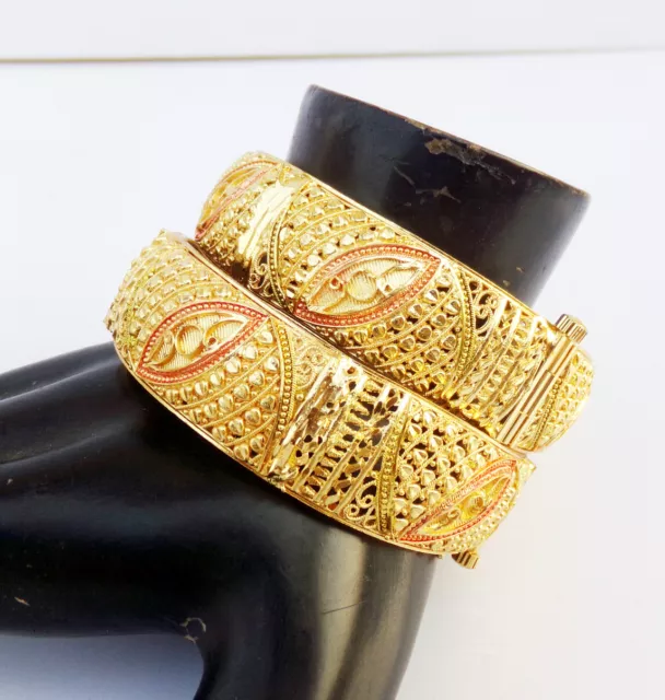 South Indian Fashion Jewelry Ethnic Gold Plated Bracelet 2Pcs Bangles Set 2.6*