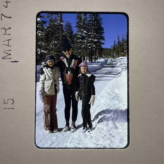 70s 35mm Photo Slide Dad and Girls in the Snow Ski Vtg 1970s 3