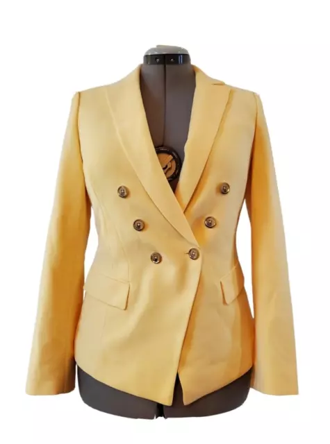 White House Black Market Women's Yellow Doublebreasted Jacket Blazer Size 6