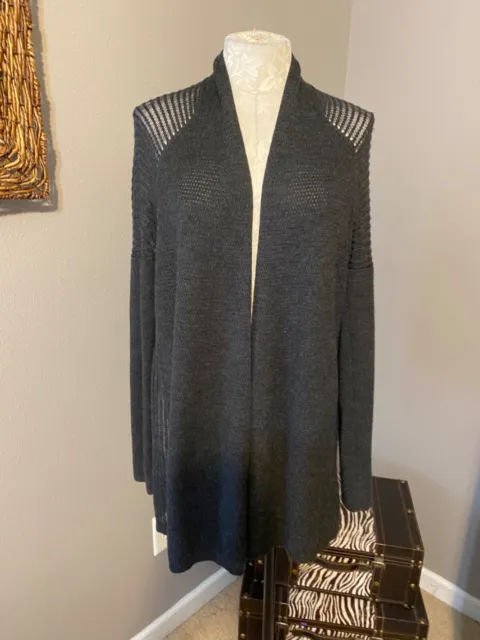 Eileen Fisher Womens Cardigan Sweater Charcoal Gray Large Open Knit