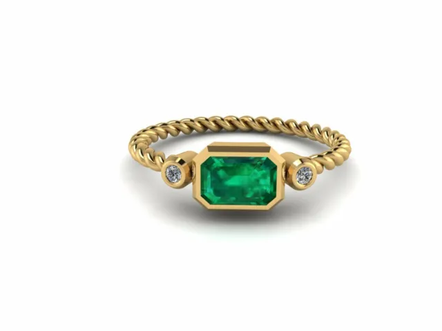 Solid 14K Yellow Gold Natural Diamond & Emerald Gemstone Women's Statement Ring