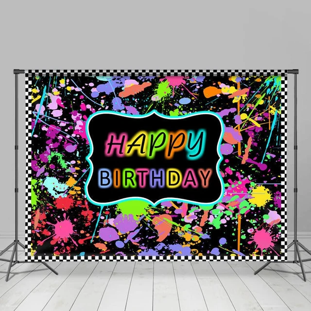 Pink Yellow Graffiti Circle Happy Birthday Backdrop