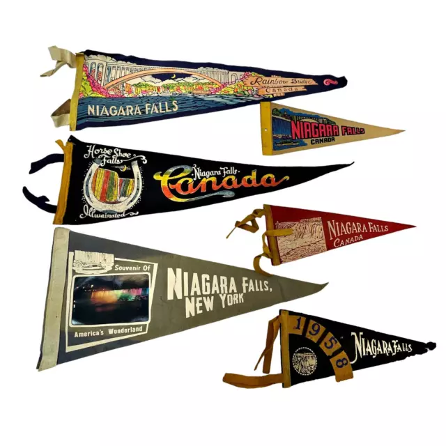 Vintage Lot (7) 50s 60s Niagara Falls Canada Flags Pennants Travel Souvenir