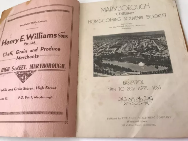 MARYBOROUGH ( VICTORIA) Centenary Home-Coming Official Souvenir Booklet 1935 3