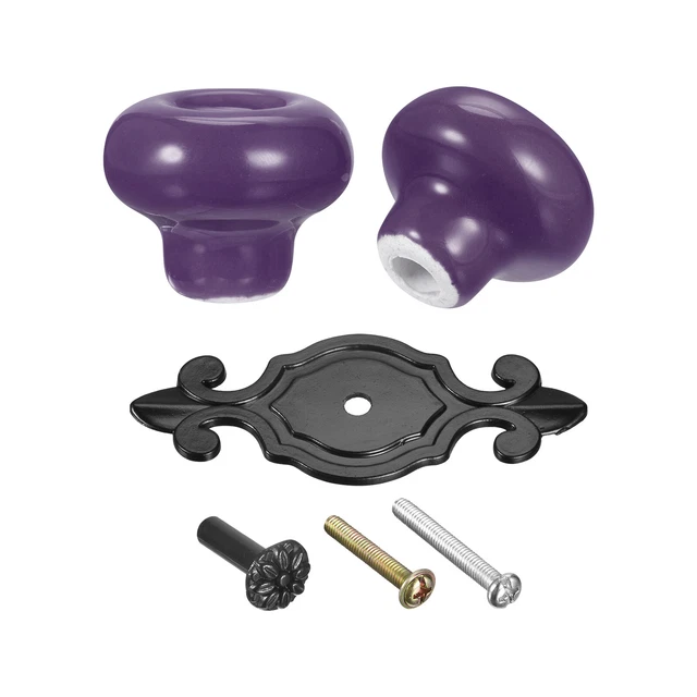 32x26mm Vintage Ceramic Drawer Knobs Pulls for Dresser Matte Black/Purple 2Pcs