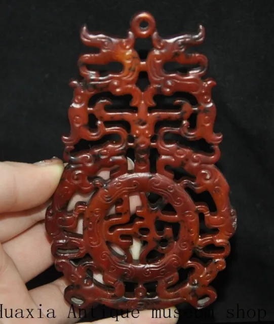 4.4"Collect exquisite Hetian jade hand-carved fengshui double Beast jade bi yubi