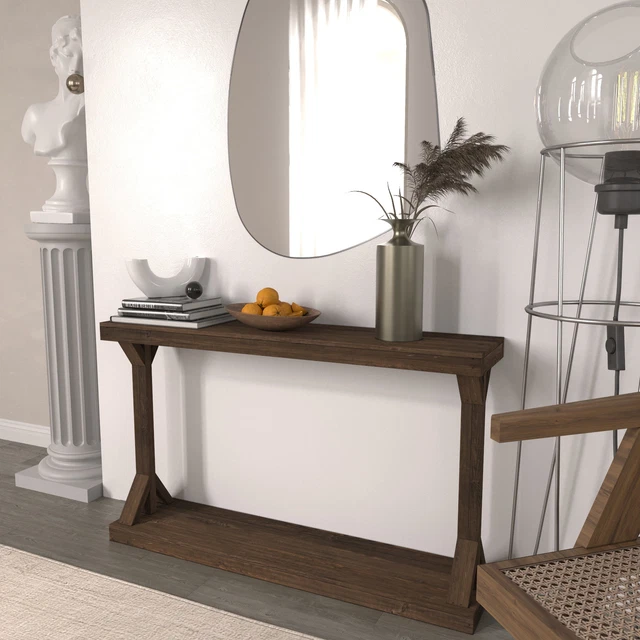Easily Assembled Rustic Barb Pedestal Entryway Console Table Pine Construction