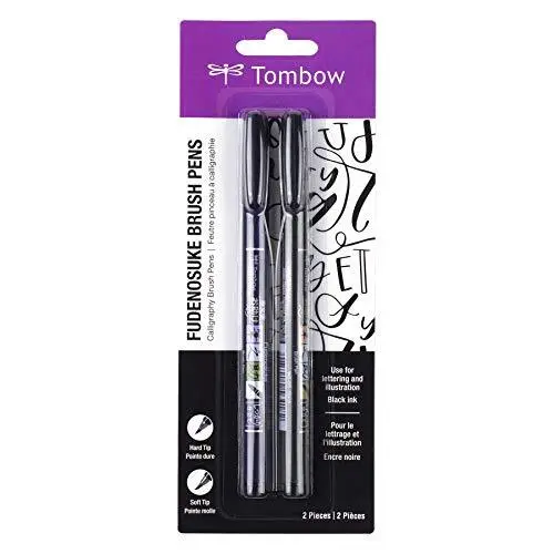 Tombow 62038 Fudenosuke Brush Pen, 2-Pack. Soft and Hard Tip Fudenosuke Brush...