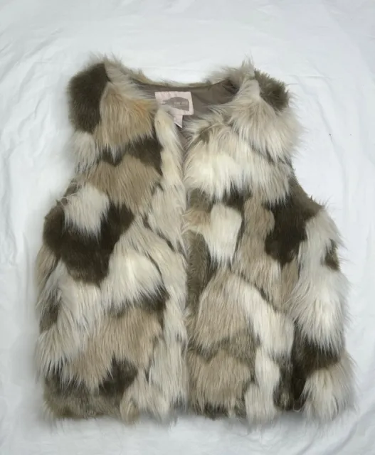 FOREVER 21 Jacket Women Small Vest Soft Faux Fur Sleeveless Pockets Animal Print