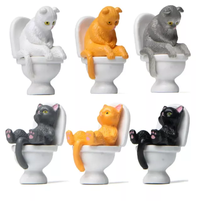 Cat Figures Toilet Sitting Ornament Decoration Miniature Kawaii Funny 1PCS/4PCS 3