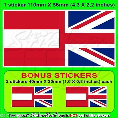 AUSTRIA-UK Flag Austrian-United Kingdom Union Jack 11cm Sticker Decal x1+2 BONUS