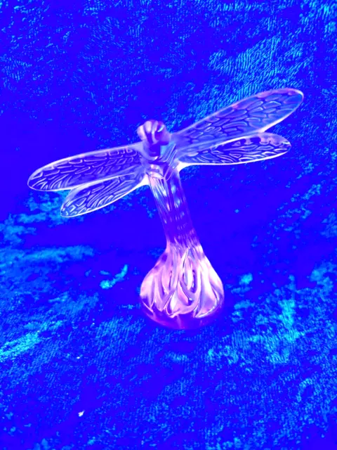 Lalique French Crystal Pink Dragonfly Signed