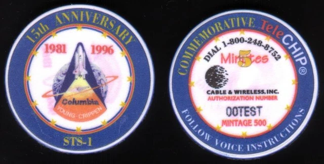 5m TeleCHIP: 15th Anniversary STS-1 NASA Columbia Space Shuttle TEST Phone Card