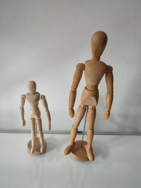 Vintage IKEA Holz Gelenk Künstler Modell bewegliche Figuren Paar 13 Zoll und 8,5 Zoll