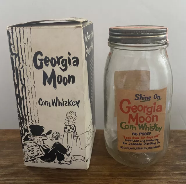 Vintage Georgia Moon Corn Whiskey Empty Jar 7” W/ Box Rustic Country Barware