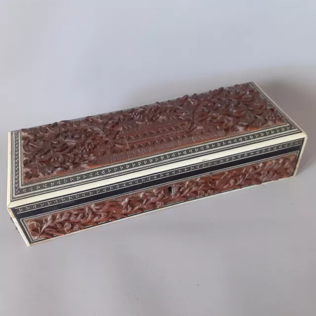 Ancien Coffret Boite A Gants Marqueterie Decor Asiatique