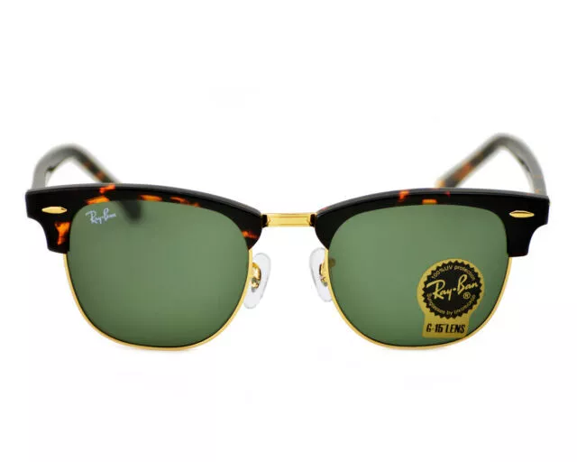 Ray-Ban Sunglasses RB3016 Clubmaster W0366 Tortoise Frame Green Lenses 49mm NEW