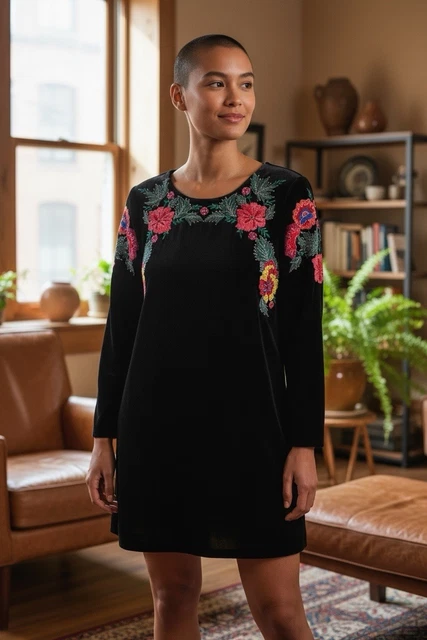 ZARA BLACK VELVET Embroidered Beaded Mini Dress Sze L Boho Tribal Ethnic  Festive $48.00 - PicClick