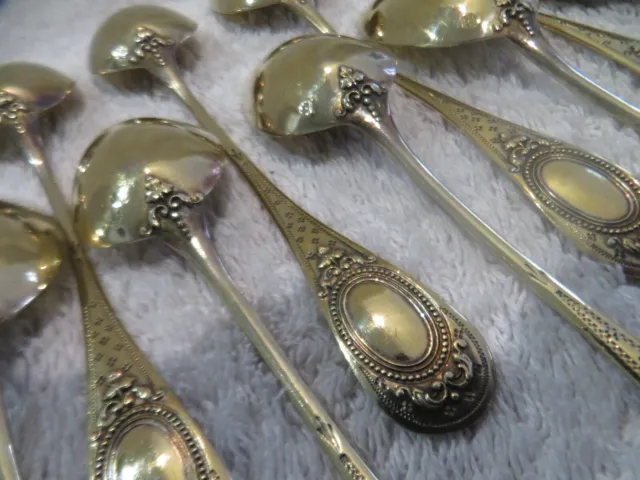 Gorgeous late 19th c French 950 gilded silver 12 coffee spoons LXVI medallion