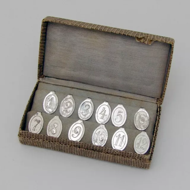 German 12 Numbered Cocktail Napkin Clips Set WMF 835 Silver 1930s