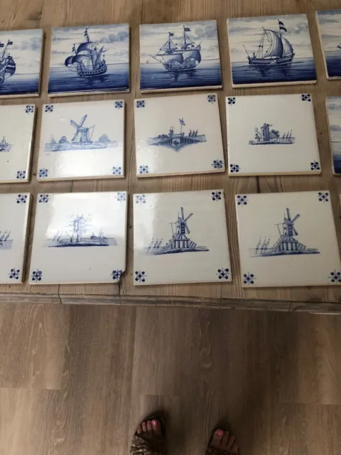 19th C antique and delicate Delft tiles