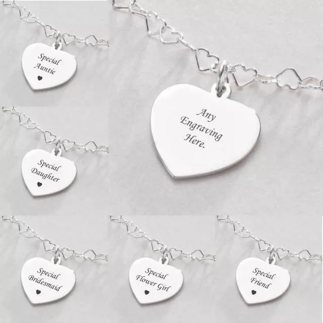 Sterling Silver Necklace with Engraving! Beautiful Hearts Chain, Personalised