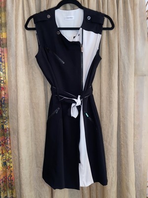 Calvin Klein Moto Sheath in Black White Colorblock Zip Sleeveless Dress 4