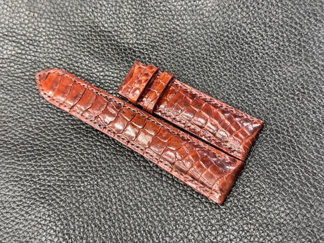 Bracelet Montre En Cuir Crocodile Marron 8 Mm - Vintage Avec Barrette Fixe