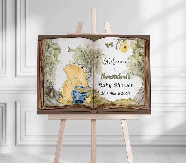 Personalised Baby Shower Welcome Sign Poster Wall  Print Picture Winnie The Pooh