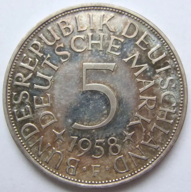 Münze BRD Silberadler 5 Deutsche Mark 1958 F in Polierte Platte nur 100 Exempl.