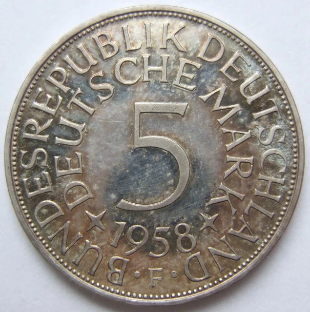 Moneta Rfg Aquila Argento 5 Tedesco Marchi 1958 F IN Proof Solo 100 Exempl