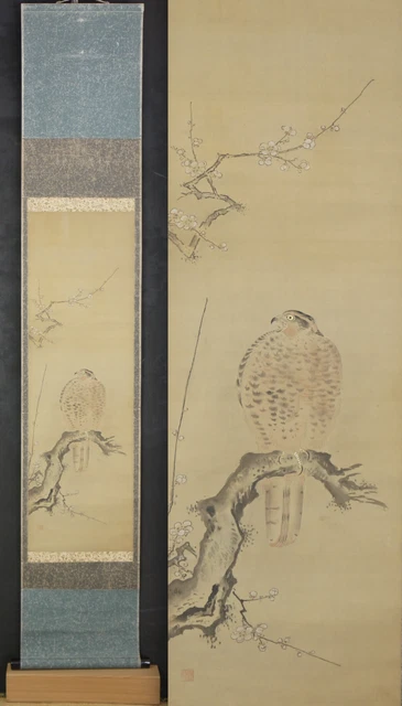 Antique Japan falconry painting UmenoTaka 1700s Edo fine art