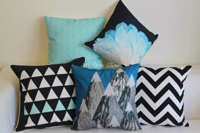 Art Navy Aqua Black Home Decor Cotton CUSHION COVER Throw PILLOW CASE 18"