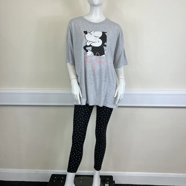 H&M T-shirt donna nera grigio topolino set pigiami top uk small