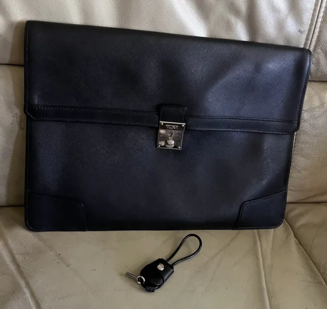 Tumi Alpha Slim Business Case Document Case Portfolio Black Leather With Key