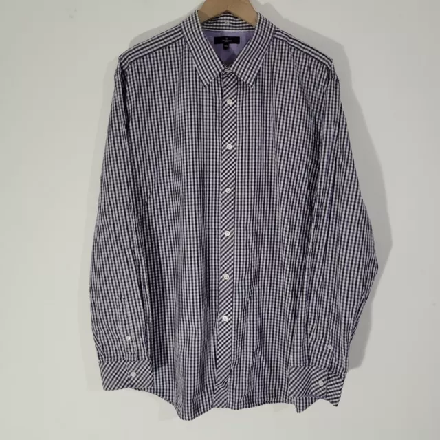 Mens JEFF BANKS Shirt Purple Check 2XL Long Sleeved Cotton Casual XXL 2