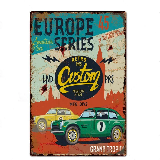 Plaque Métal Voiture De Course Ancienne – 30 X 20 Cm – Déco Murale