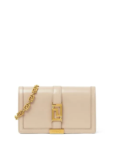 Versace Greca Goddess Beige/Gold Leather Chain Wallet Shoulder Bag New SS24