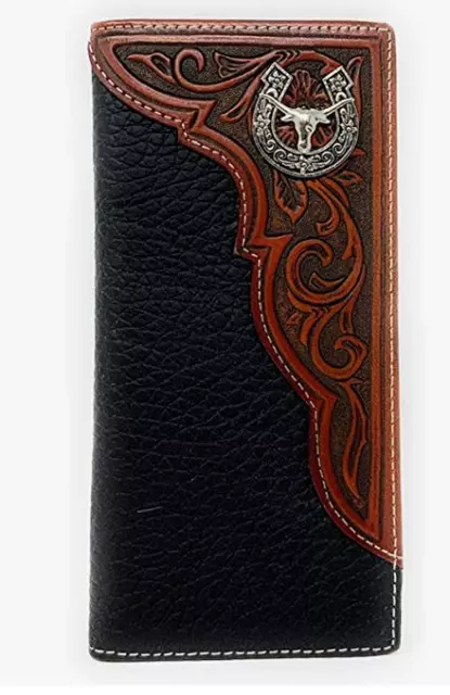 Western Genuine Leather Tooled Men's Long Bifold Wallet premium cowboy wallets