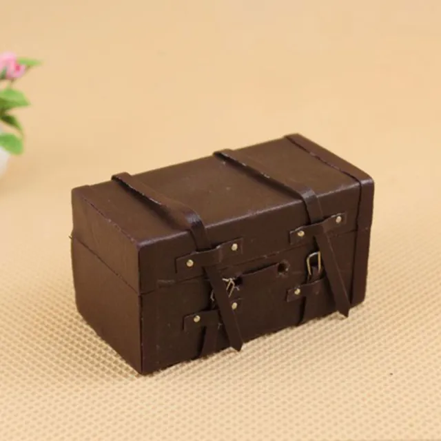 1:12 Dollhouse Miniature Vintage Wood Faux Leather Suitcase Mini Luggage Box 87